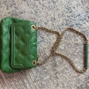 Used Tory Burch Green Crossbody Bag Quilted Fleming Small sz!